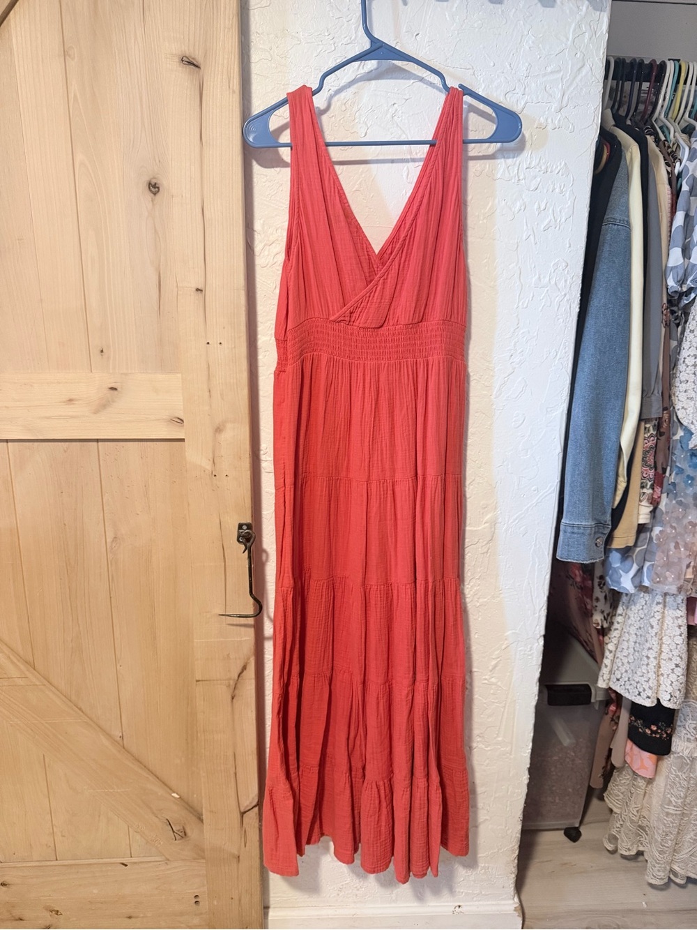Universal Thread Coral V-Neck Tiered Maxi Dress